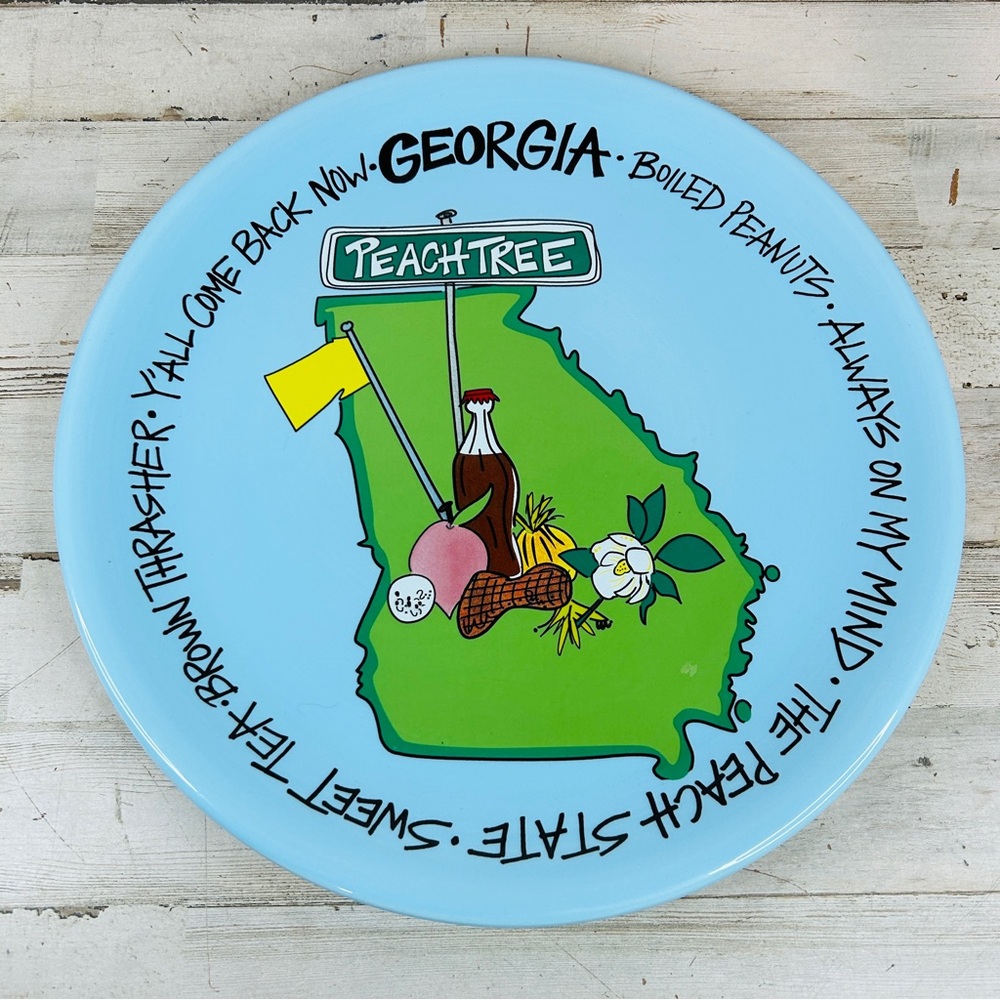 T Cabells Too Magnolia Lane Georgia Peachtree 12” Blue Decorative Plate